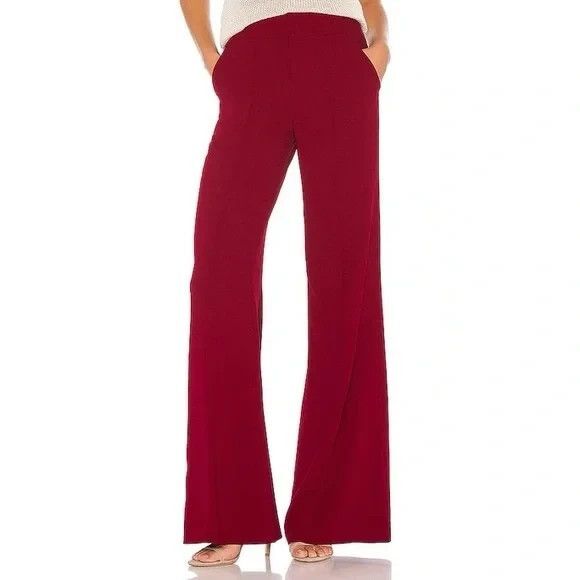 NWT Alice + Olivia Dylan Size 10 High Waisted Wide Leg Trousers Wine Red Bordeau - Picture 13 of 14